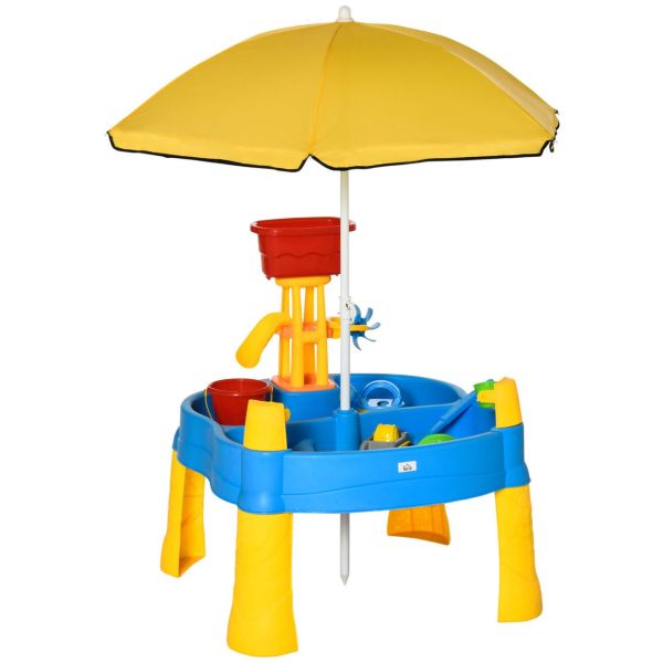 Kinder Spieltisch Sand- und Wasserspieltisch mit Sonnenschirm 25 teiliger Sandkastentisch für Kinder