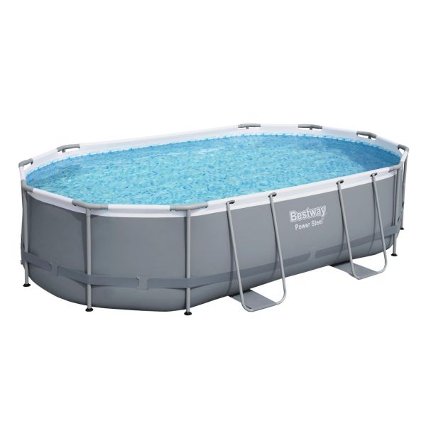 Power Steel™ Frame Pool Komplett-Set mit Filterpumpe 488 x 305 x 107 cm, grau, oval