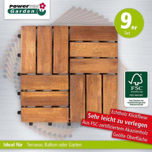 Massivholz Klickfliesen -Terrassenfliesen für Balkon Akazienholz-Klickfliesen - Geölt, 30 x 30 x 2,4