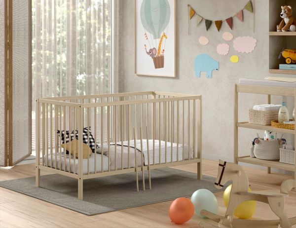 Vipack - DINO Baby Set best. aus Babybett und Wickelregal, Buche massiv anthrazit lackiert