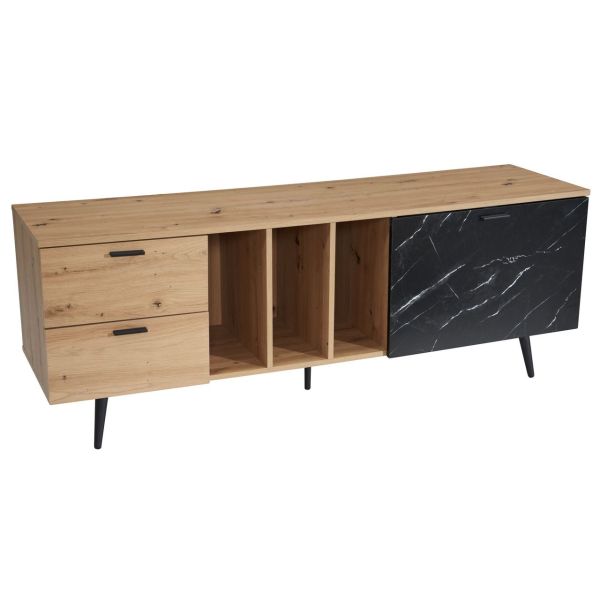 Lowboard 150 cm TV Schrank Fernsehtisch Fernsehschrank Marmor Schwarz