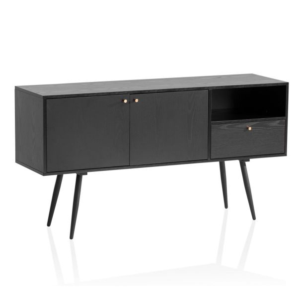 Sideboard 140 cm Anrichte Kommodenschrank Schwarz mit Türen Schublade