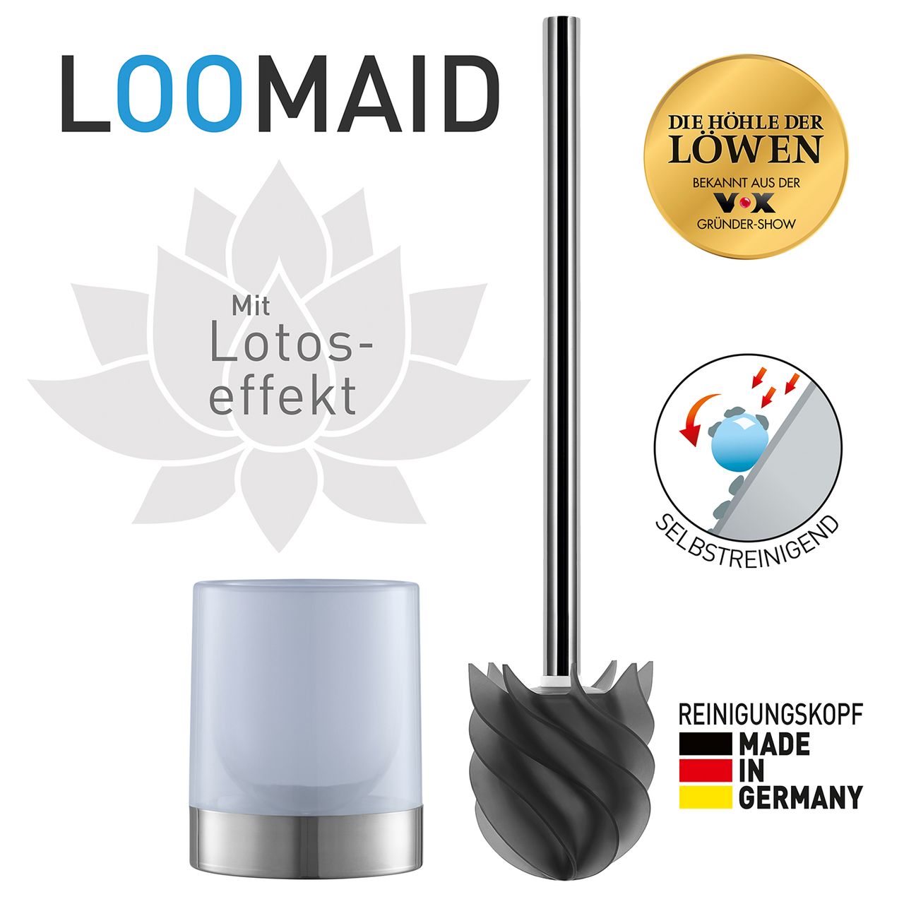 Edelstahl Norma24 WC-Bürste Silikonkopf mit Anthrazit / Ständer LOOMAID |
