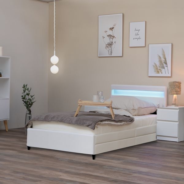 LED Bett NUBE mit Schubladen - 90 x 200 cm Weiß
