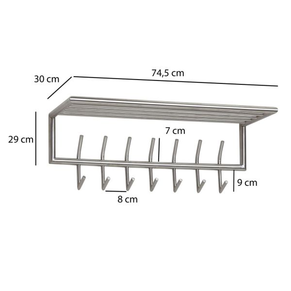 Wandgarderobe Metall Silber 74,5x29x30 cm