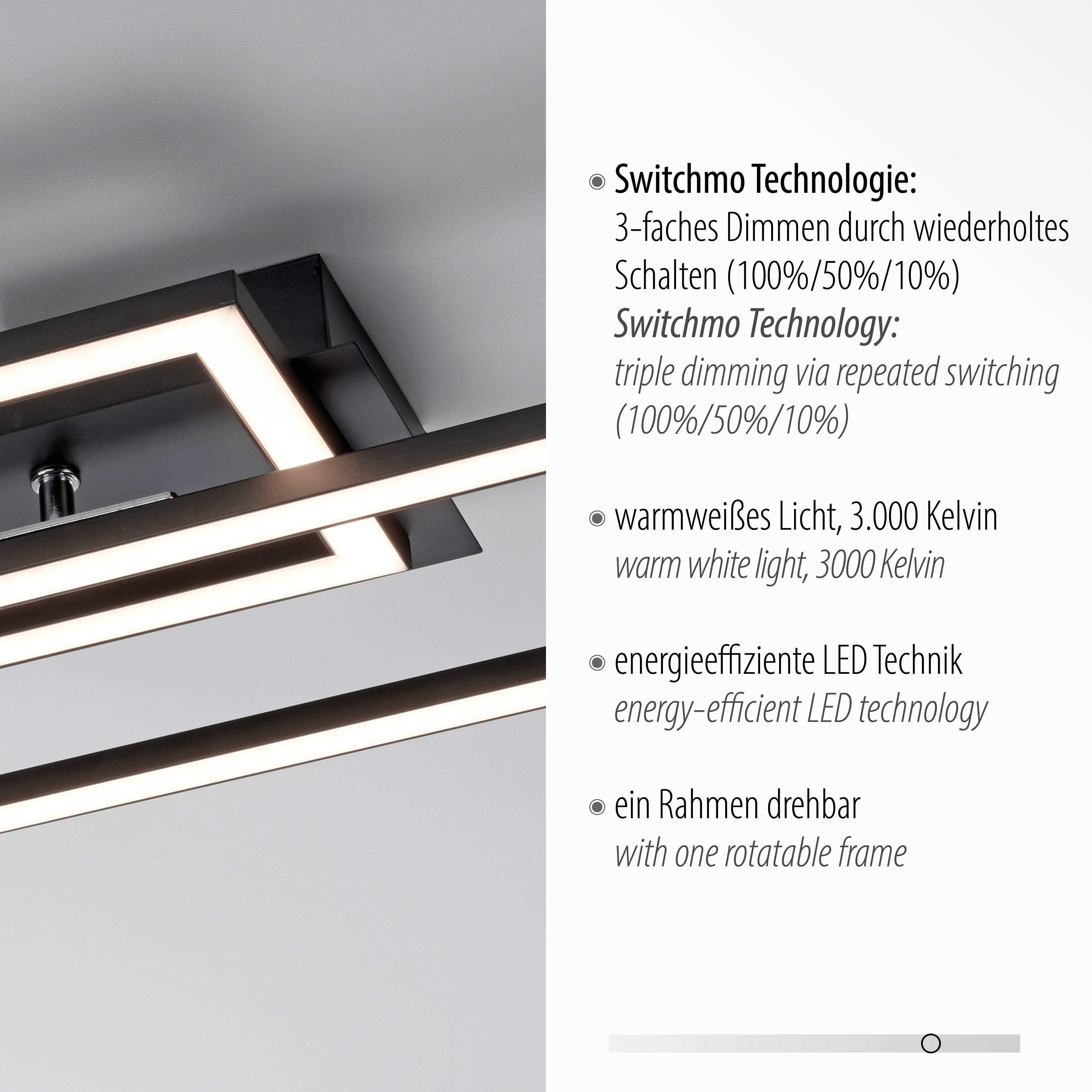 schwarz, IVEN, 3-Stufen-Dimmer, Deckenleuchte LED IP20 LeuchtenDirekt Norma24 drehbarer ein Rahmen, |