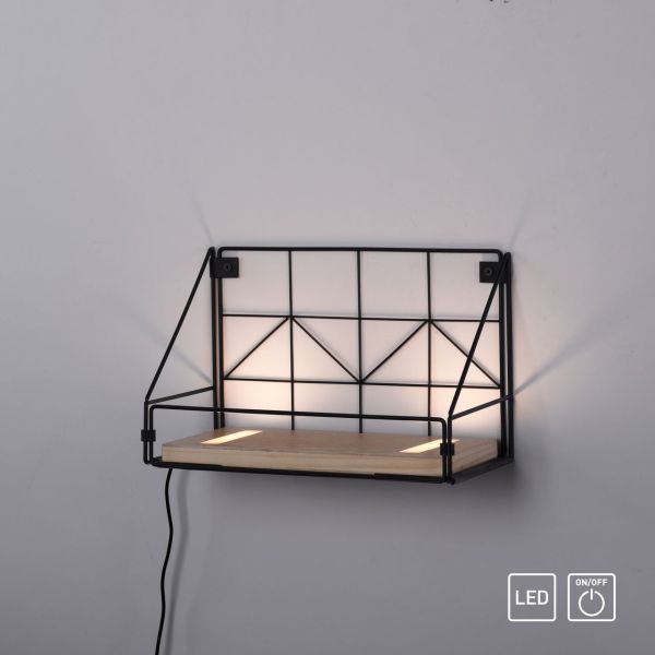 LeuchtenDirekt LED Wandleuchte BOARD, mit Ablageboden aus Echtholz, 3000 K, Schnurschalter