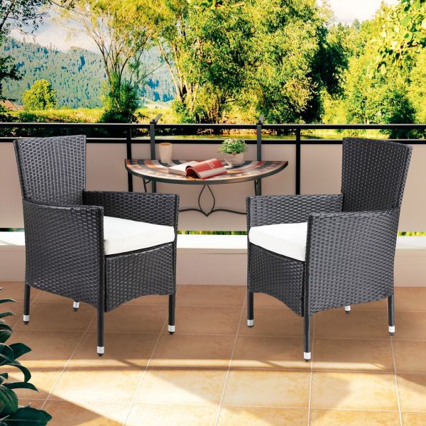 Polyrattan Gartenstuhl 2er-Set Schwarz/Creme stapelbar