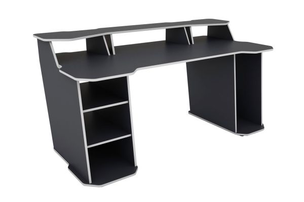 MATRIX Schreibtisch mit Regalaufsatz, Breite 180 cm, anthrazit, Kanten weiß