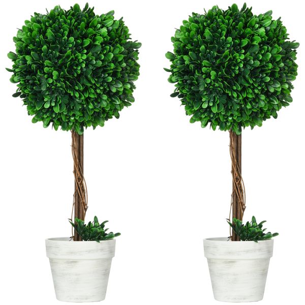 Künstliche Pflanzen, 2er-Set UV-beständige Kunstpflanze, 60 cm Buchsbäume
