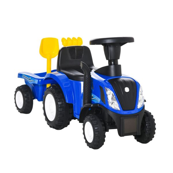 Rutschauto Kindertraktor Tretauto mit Anhänger Hupe Scheinwerfer Blau