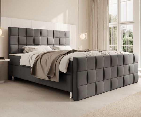 Boxspringbett Tarifa 180x200cm Velour Anthrazit / SL 3 / Deren 11