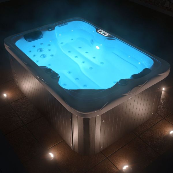 Outdoor Whirlpool Spa LEVANZO weiß 195cm x 135cm mit Heizung, Hydromassage, Bluetooth und Farblichth