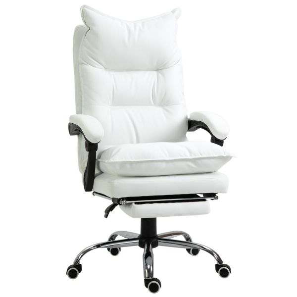 Bürostuhl mit Fußstütze höhenverstellbarer Schreibtischstuhl Drehstuhl Rückenlehne Kunstleder Weiß 6