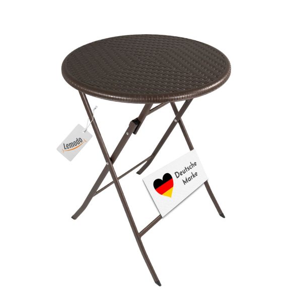 Klapptisch rund, Rattan-Optik, 60 cm, Balkontisch, klappbar, braun