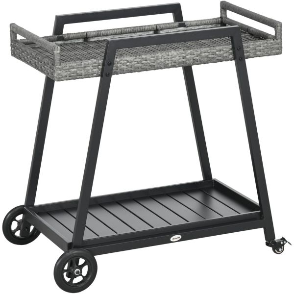 Rattan Servierwagen Trolley mit Ablage Gartenrollwagen mit Griff Bremen