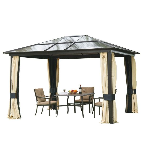 Pavillon 3,6x2,95m Gartenpavillon Partyzelt PC-Dach Alu Braun+Beige