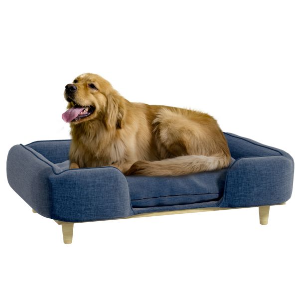 Hundesofa, Haustiersofa mit Kissen, Hundebett mit Erhöhtem Design Blau