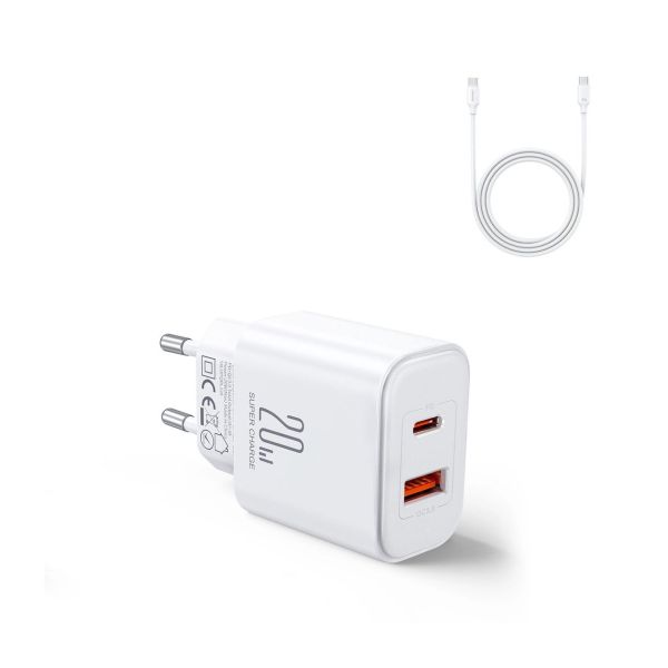 20W USB-A USB-C-Ladegerät + USB-C-Kabel – Weiß