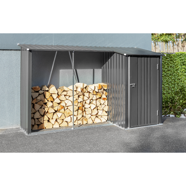 Holzlager, Brennholzlager, Garten Kaminholzunterstand mit Schrank 2 in 1