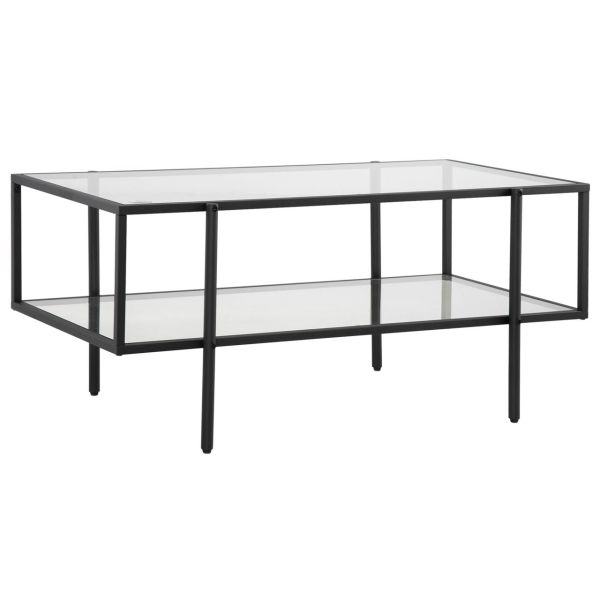 Beistelltisch mit Glasplatte Couchtisch mit 3 Regalen mit Stahlrahmen Glas Schwarz 100 x 55 x 45,5 c