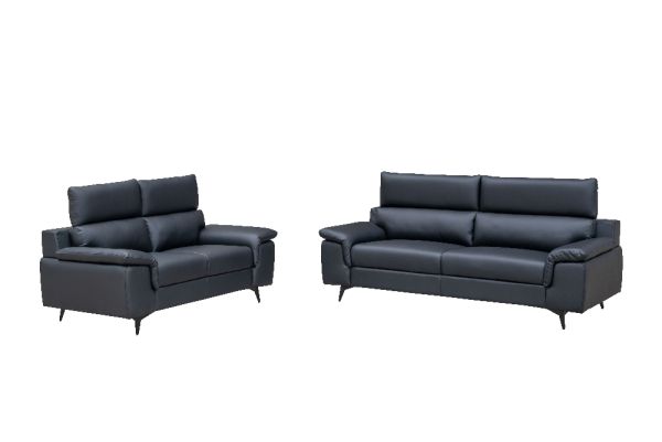 Sofa Set 2-teilig – Couchgarnitur in Schwarz, Lederoptik