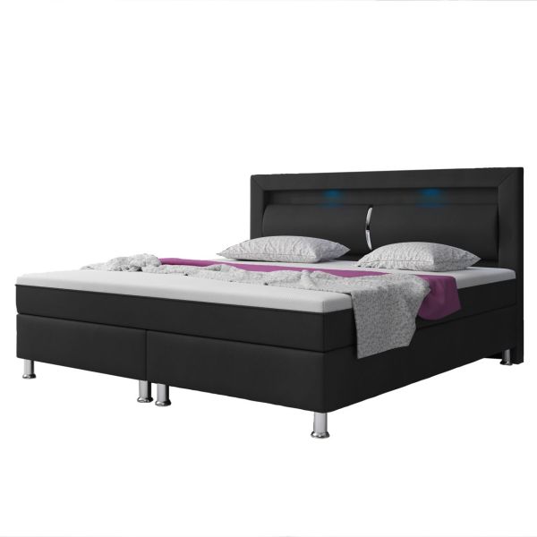 Boxspringbett MILANO 180x200 Kunstleder Schwarz TYP 6 mit integriertem Topper