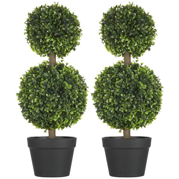 Künstliche Pflanzen 2er-Set Buchsbaum 60 cm Kunstpflanze mit Doppel-Kugel