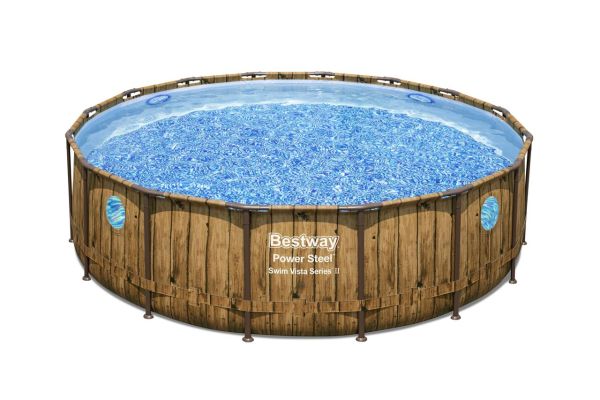 Power Steel™ Swim Vista Series™ Frame Pool Komplett-Set mit Filterpumpe, Holz-Optik