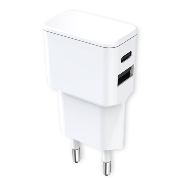 Universal Netzteil Dubi, 1x USB-A + 1x Typ-C, 12W Weiss