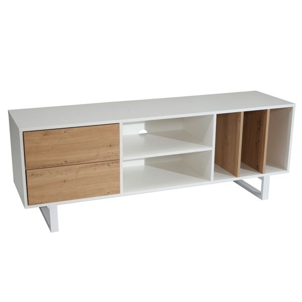 Lowboard 150 cm TV Schrank mit Regal Fernsehkommode Fernsehschrank Weiß