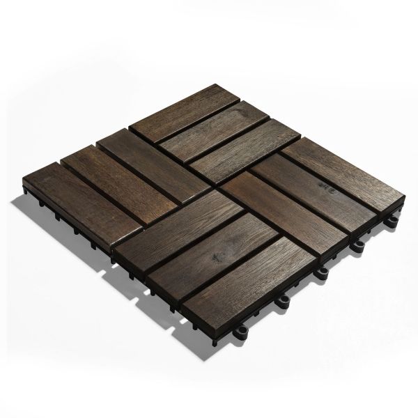 Holz Fliesen, 10 Stück (0.9 m²) Akazienholz, schwarzbraun 30 x 30 cm, wetterfest, leicht verlegbar