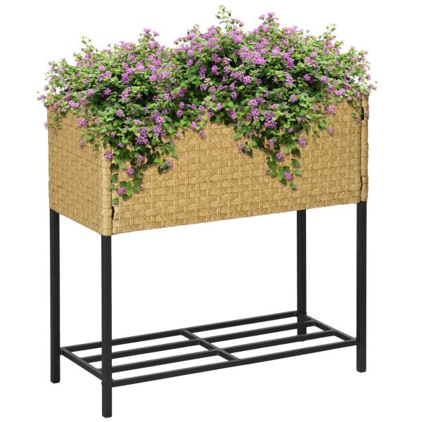 Poly Rattan Hochbeet Blumentopf Blumenkasten mit Füßen mit Ablage Sand