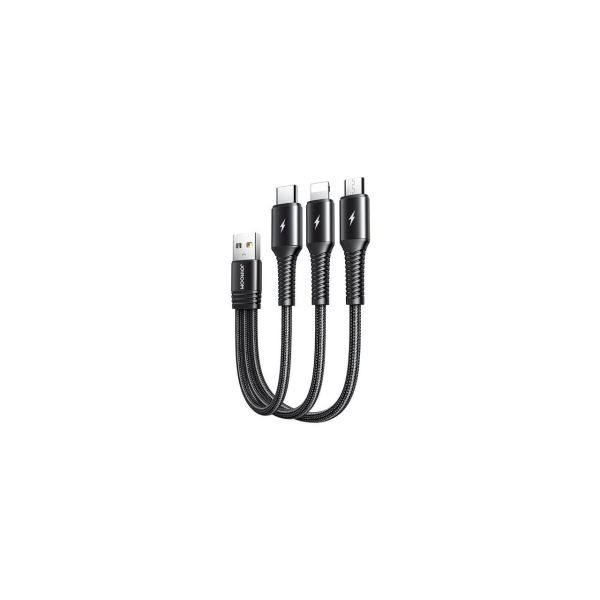 3in1 Nylon Ladegerät Kabel 3.5A Micro USB TYP-C iOS Anschluss Fast Charge Schnell Ladekabel schwarz