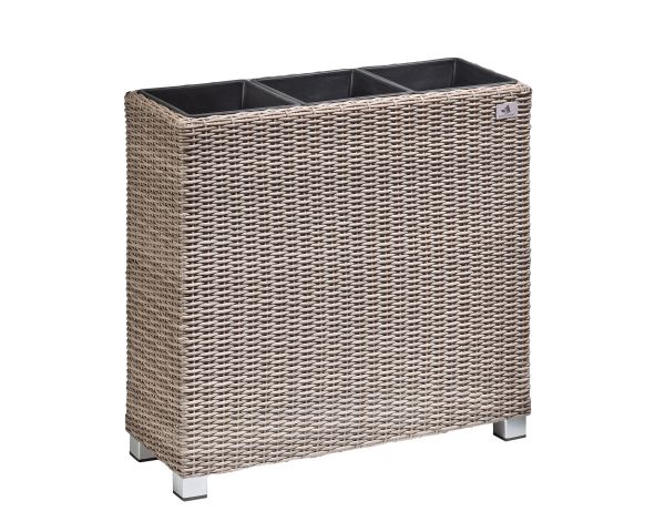 Raumteiler Pflanzkübel Polyrattan 76x26x73cm, naturfarben, 3x Kunststoff-Einsätze, mit Aluminumfüßen